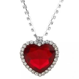 Red Heart Pendant Rhinestone Crystal Necklace